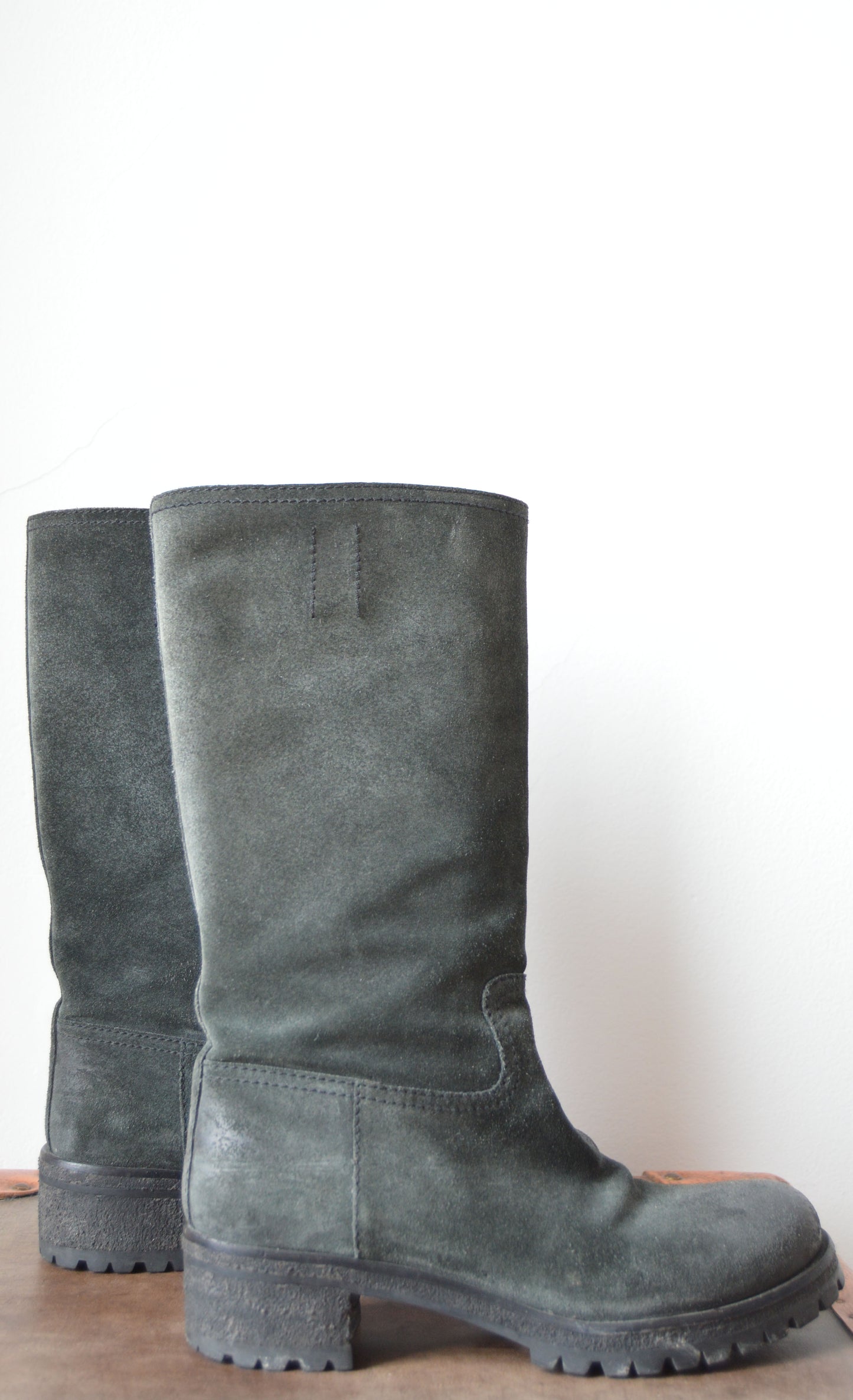 Prada Grey/Black Leather Lug Boots