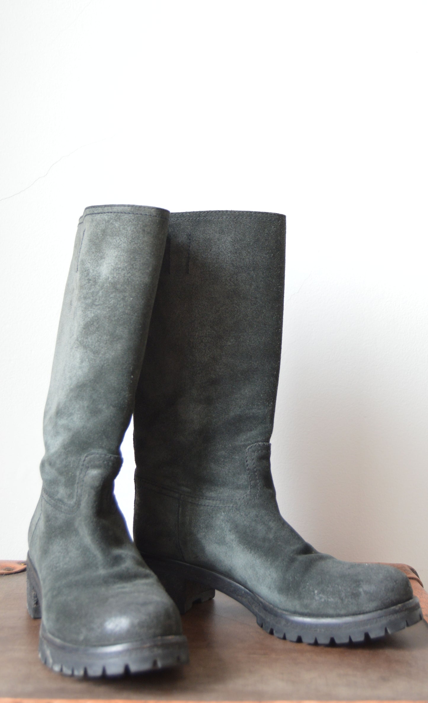 Prada Grey/Black Leather Lug Boots