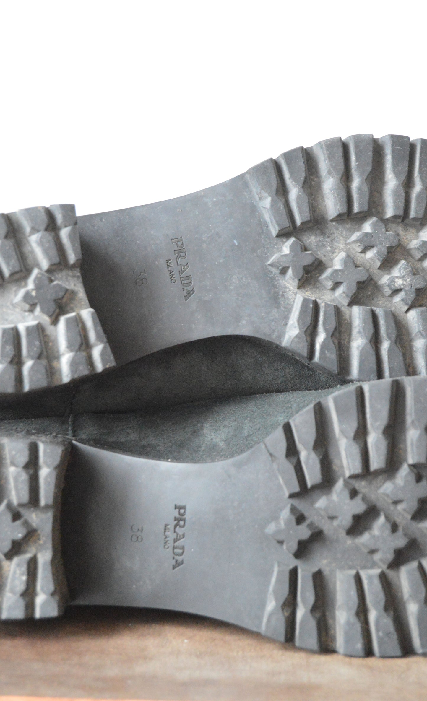 Prada Grey/Black Leather Lug Boots