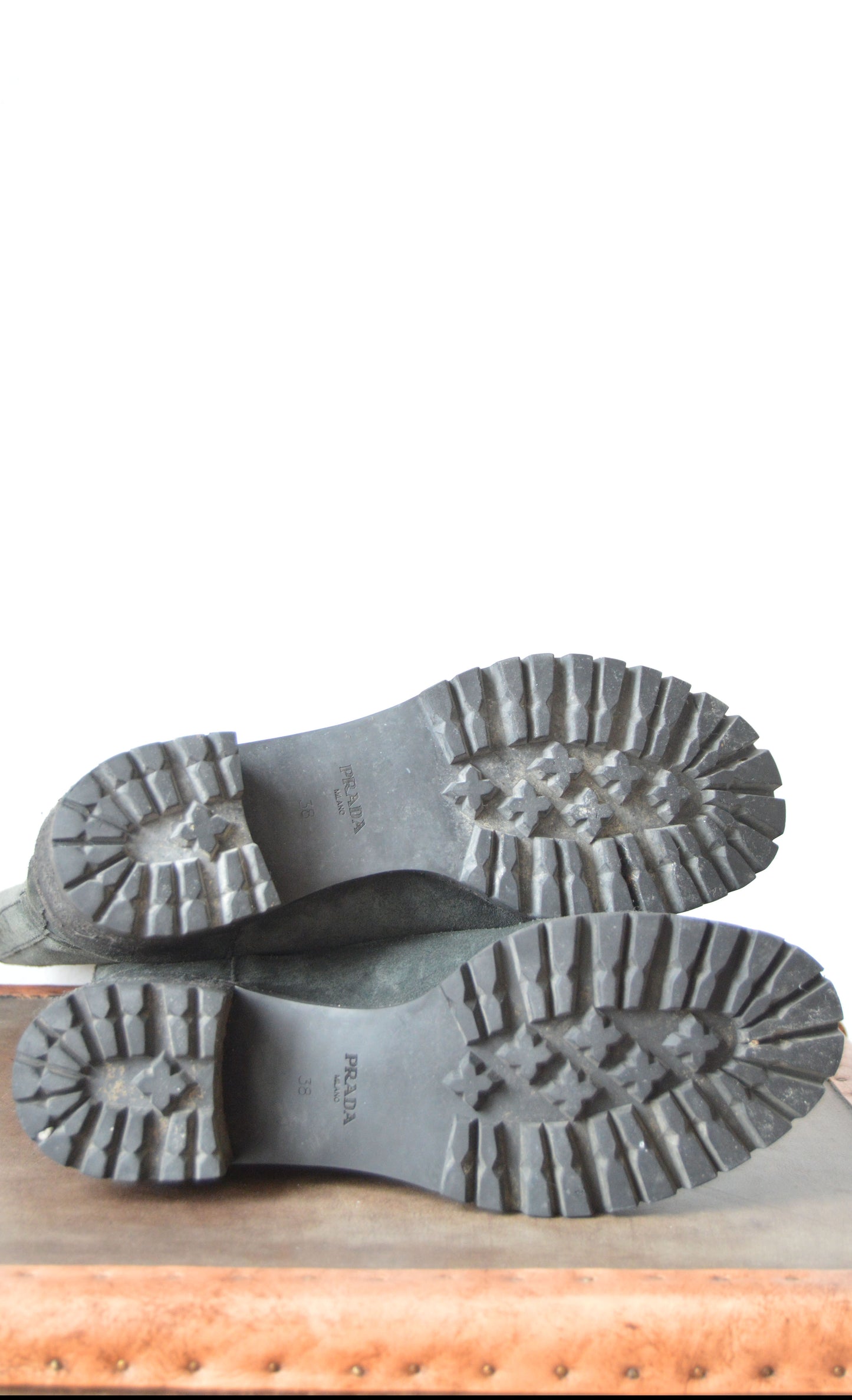 Prada Grey/Black Leather Lug Boots