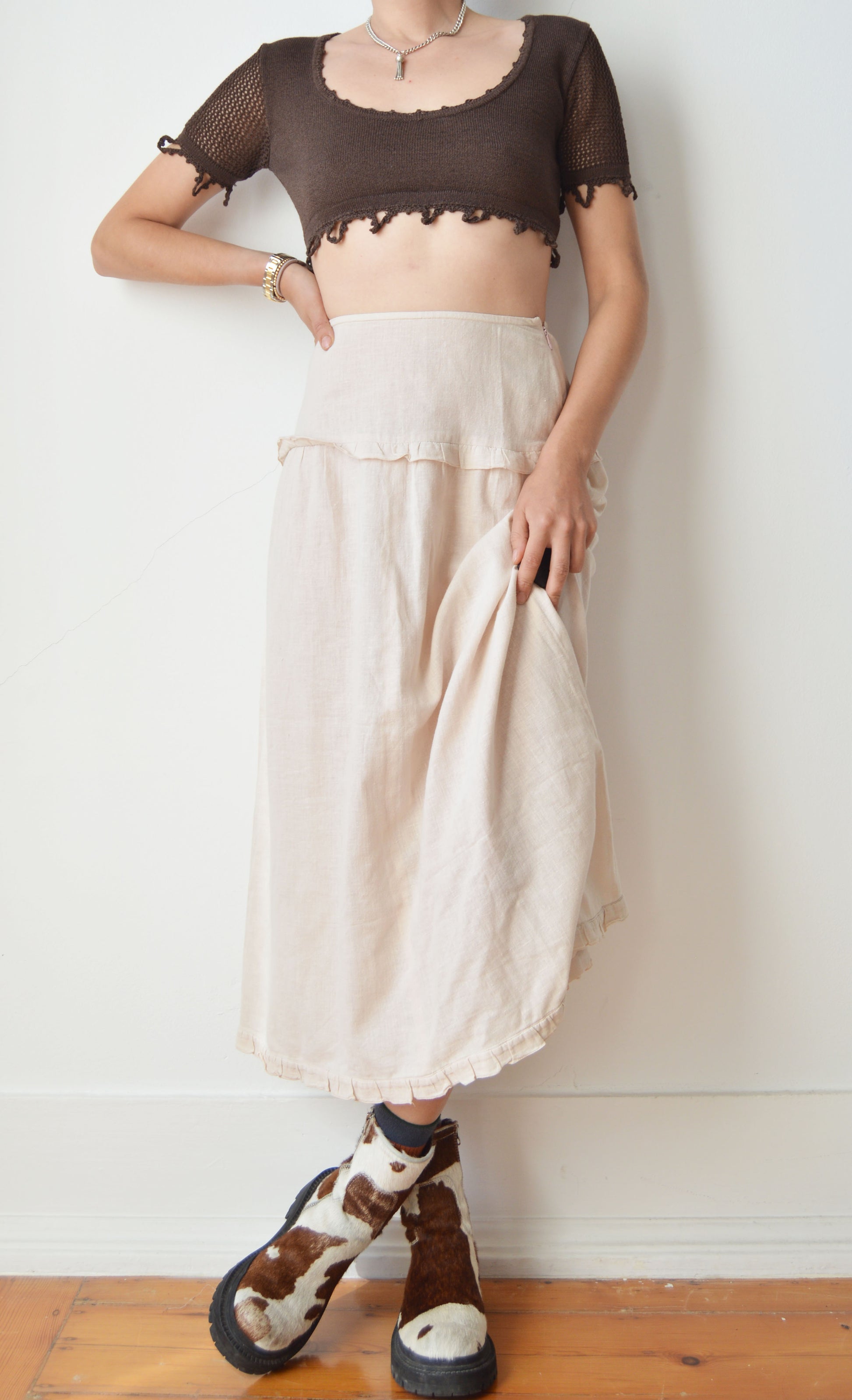 vintage prada ss 1993 cotton midi skirt