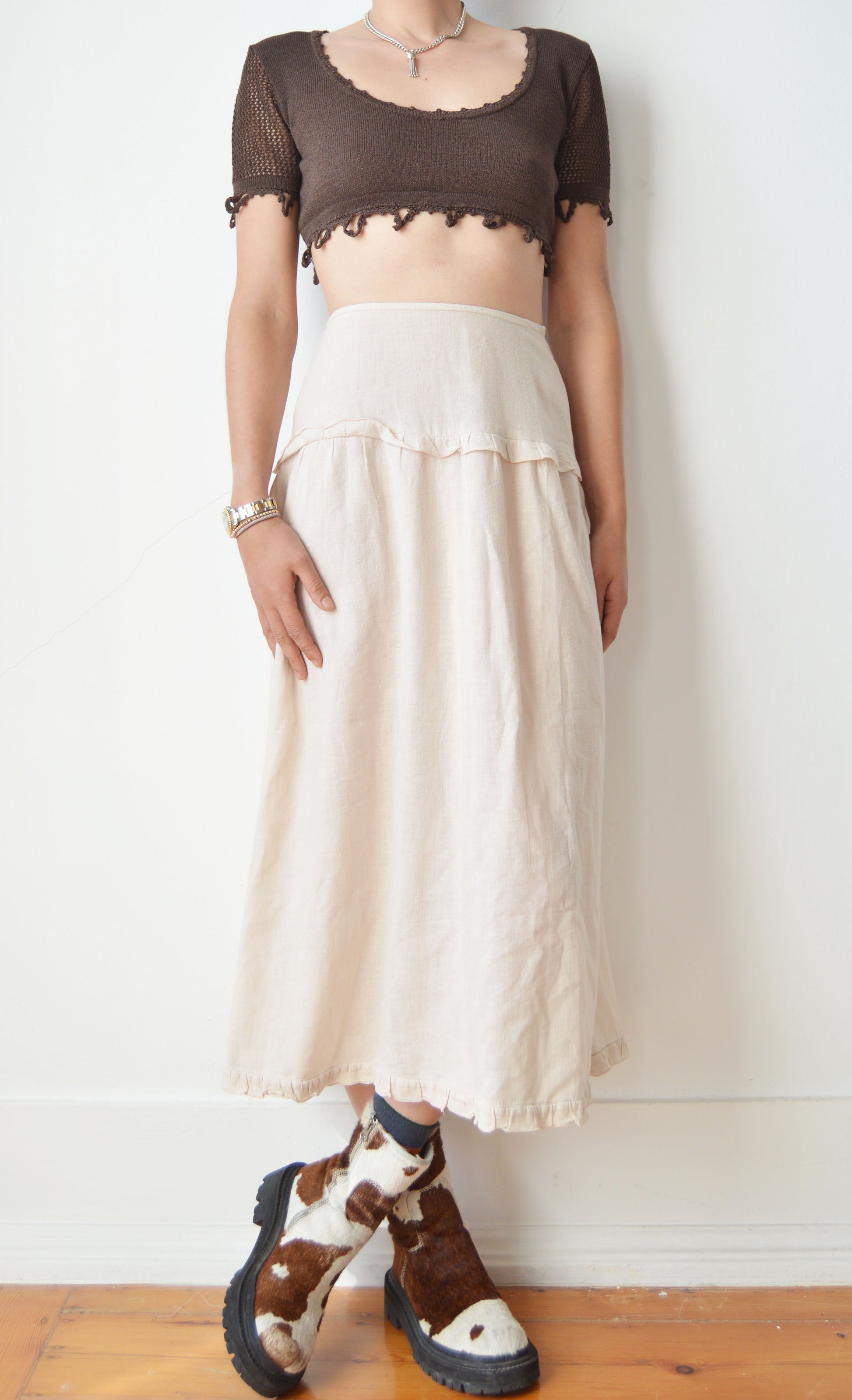 vintage prada ss 1993 cotton midi skirt