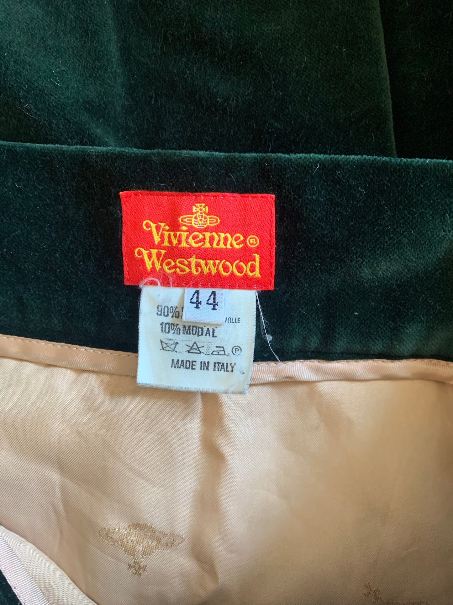 Vintage Vivienne Westwood Green Velvet Mini Skirt