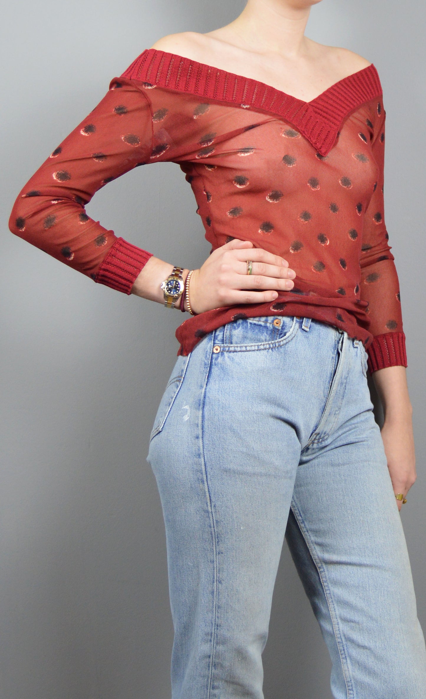 Jean Paul Gaultier Maille Classique Red Mesh Top