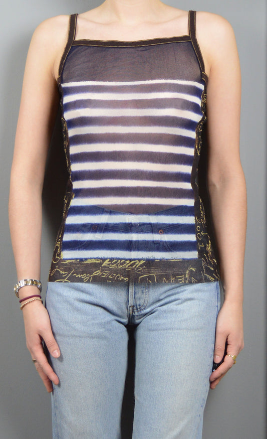 Vintage Jean Paul Gaultier Striped Mesh Camisole