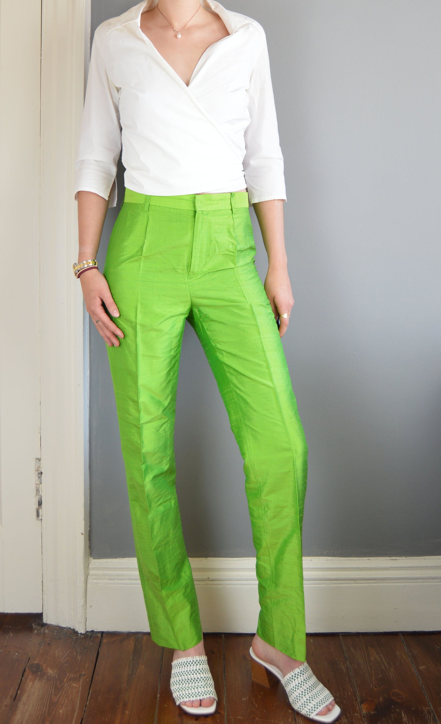 Vintage Dolce & Gabbana Green Silk Trousers