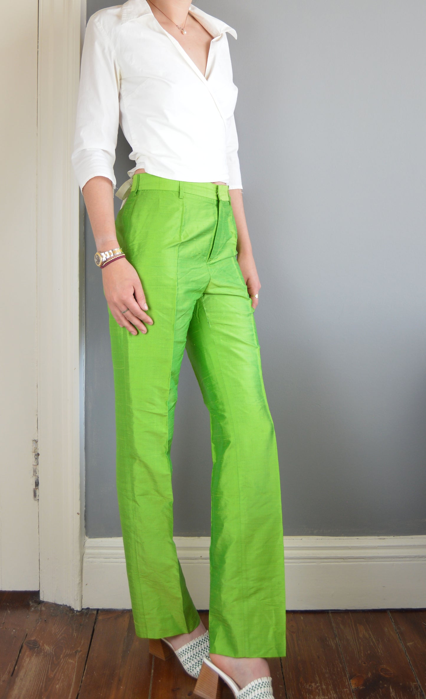 Vintage Dolce & Gabbana Green Silk Trousers