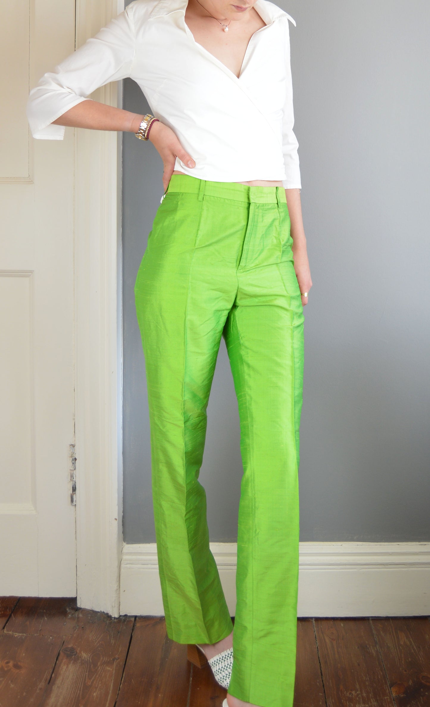 Vintage Dolce & Gabbana Green Silk Trousers