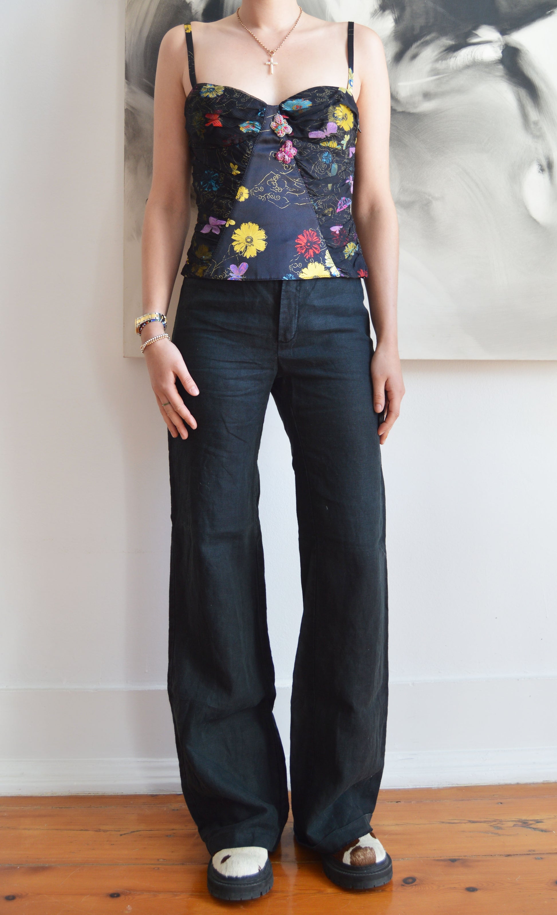 vintage iceberg black floral corset