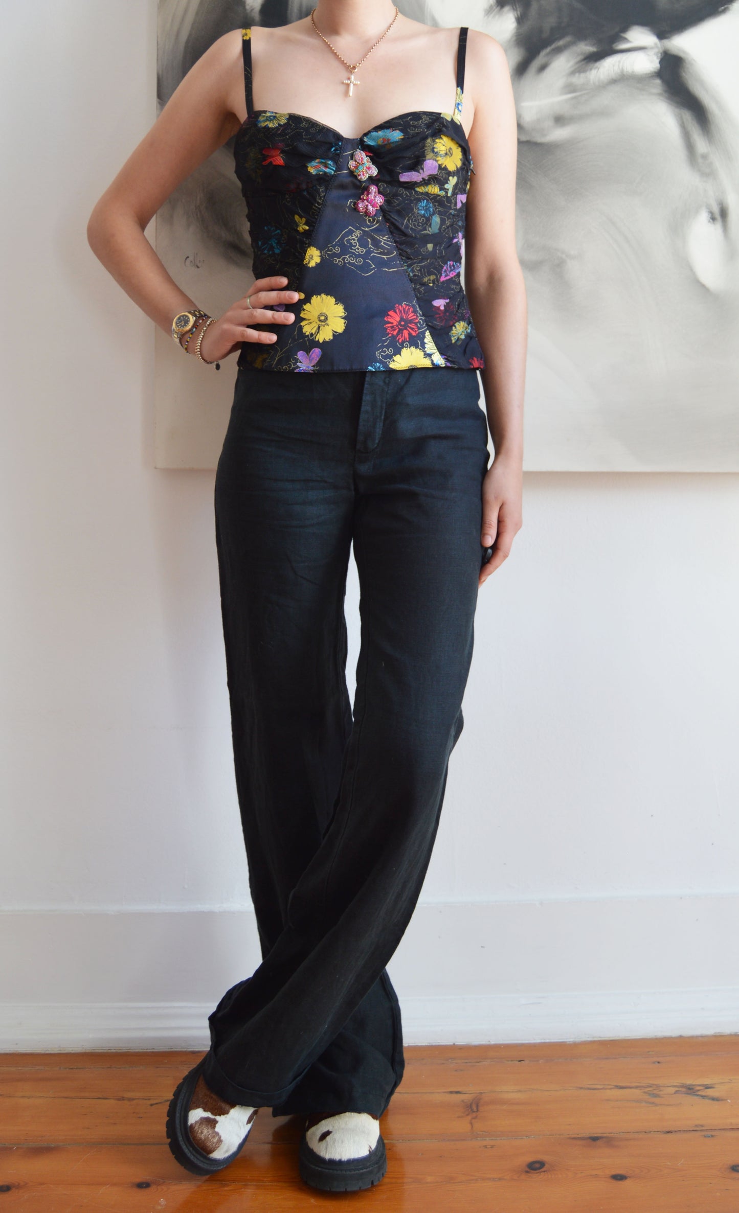 vintage iceberg black floral corset