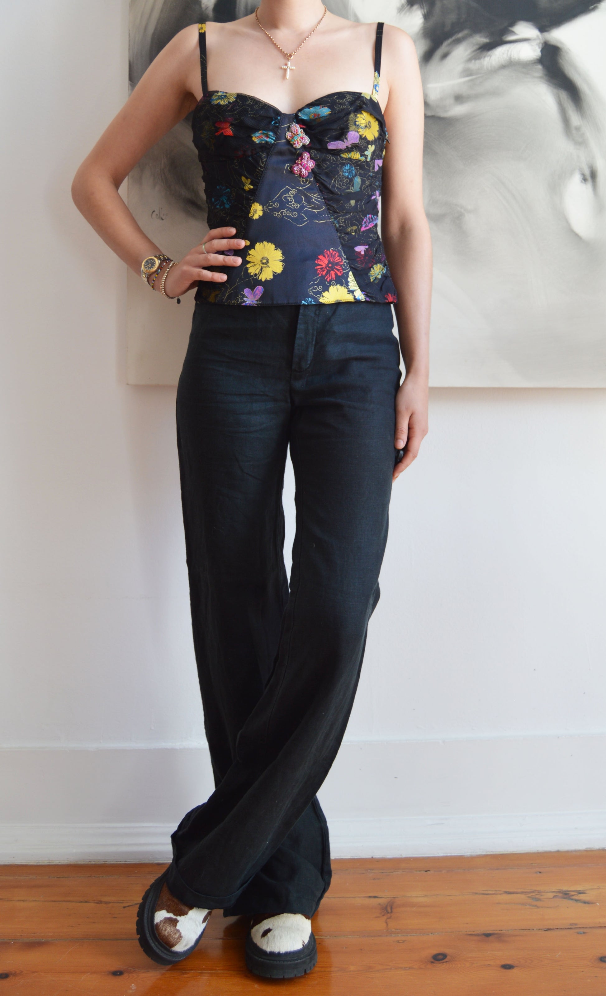 vintage iceberg black floral corset