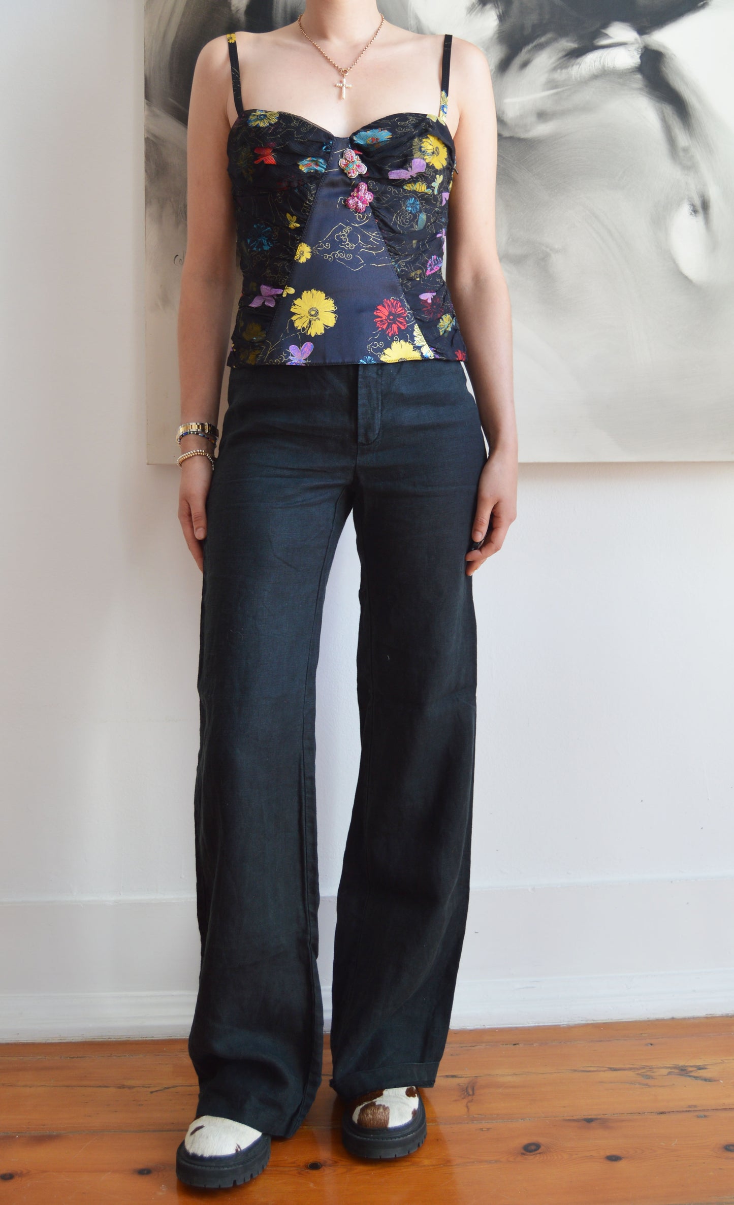 vintage iceberg black floral corset