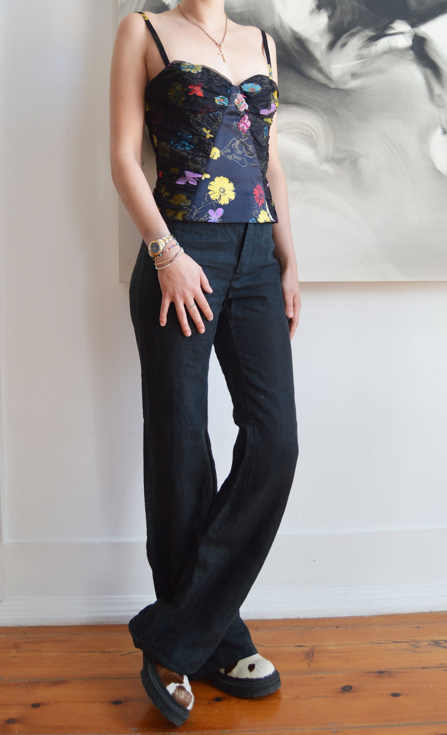 vintage iceberg black floral corset