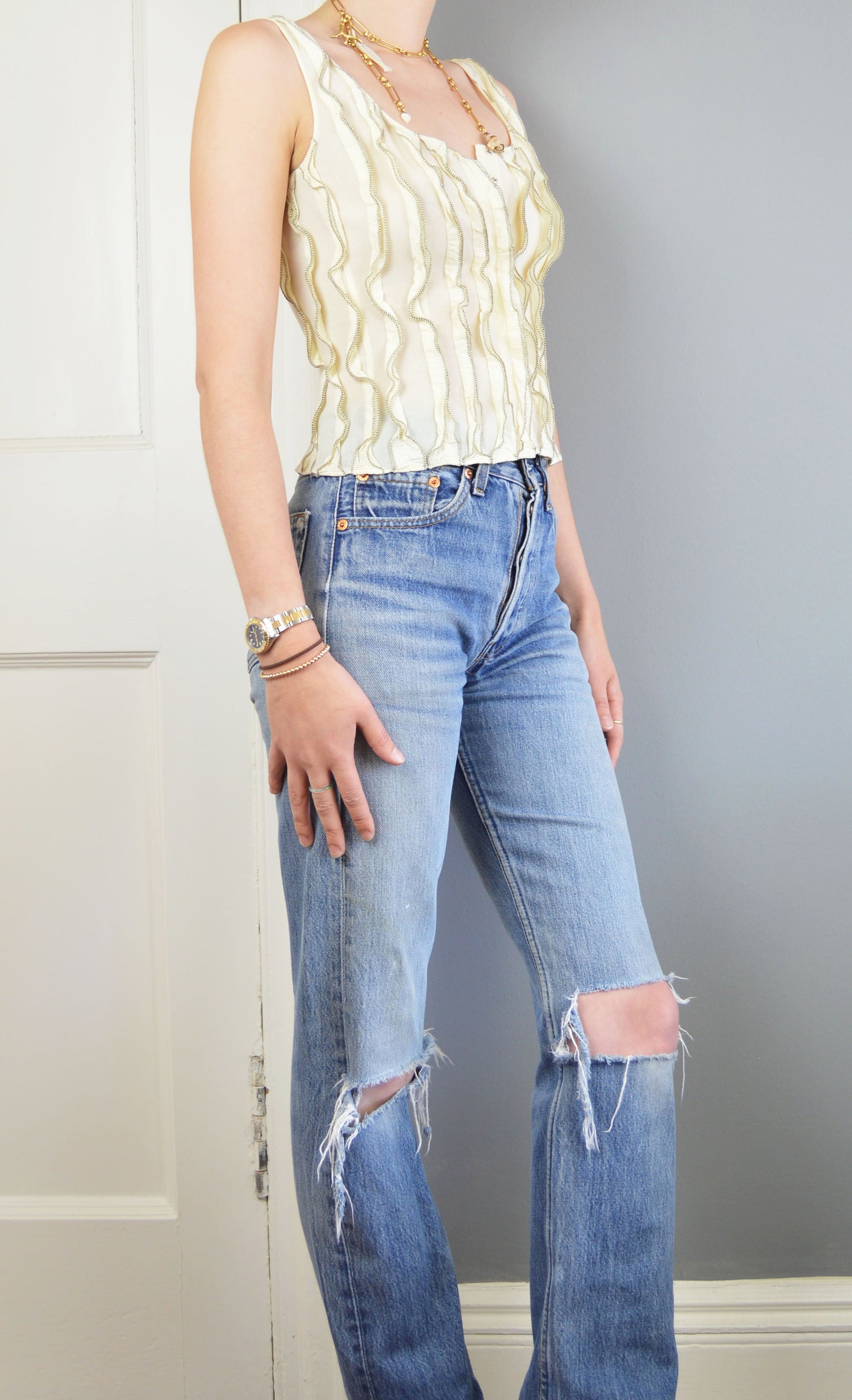 Vintage Miu Miu Cream Frilled Blouse